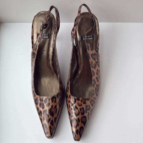 Stuart Weitzman Vintage Patent Animal Print Slingback Heels 7.5 AAAA - Picture 2 of 10